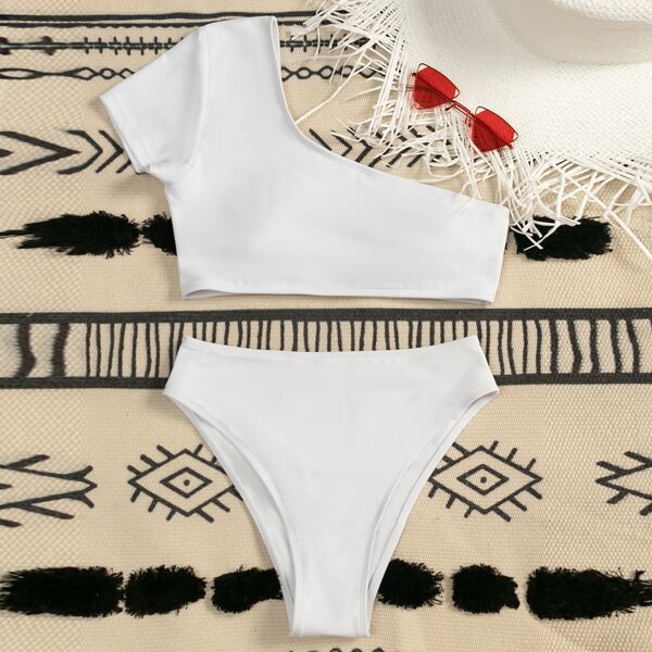 

One Shoulder High Waisted Bikini Swimsuit, White