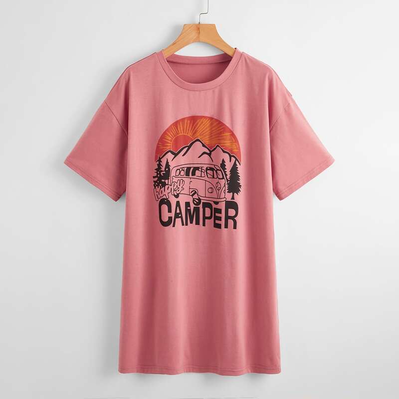 

Letter Mountain Graphic Tee Dress, Dusty pink