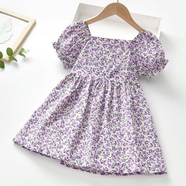 

Toddler Girls Ditsy Floral Smock Dress, Lilac purple