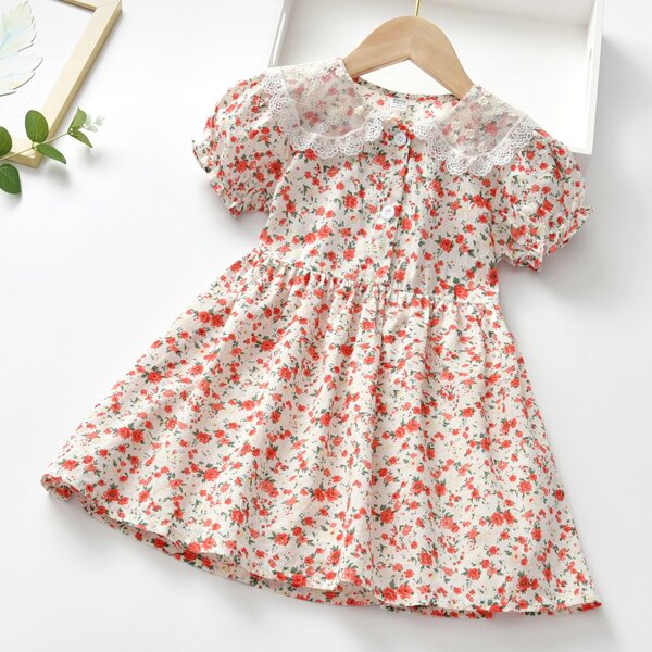 

Toddler Girls Ditsy Floral Lace Panel Smock Dress, Multicolor