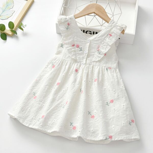 

Toddler Girls Schiffy Floral Embroidery Smock Dress, White