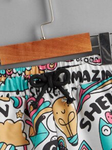 SHEIN 男孩字母和卡通圖案短褲