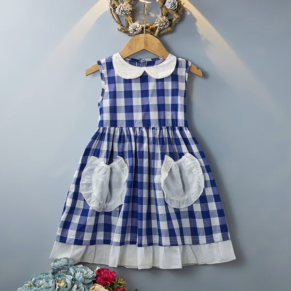 

Toddler Girls Gingham Peter Pan Collar Dress, Blue and white