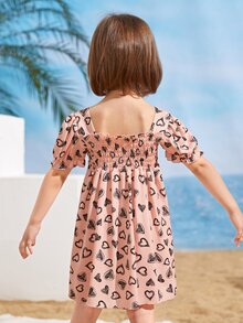 Toddler Girls Heart Print Shirred A-line Dress