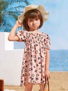 Toddler Girls Heart Print Shirred A-line Dress