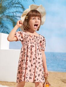 Toddler Girls Heart Print Shirred A-line Dress
