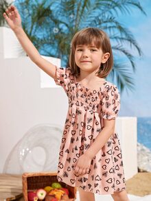 Toddler Girls Heart Print Shirred A-line Dress