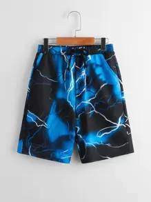 SHEIN Boys Drawstring Waist Lightning Print Shorts - Multicolor - View 1