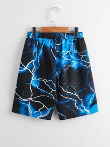 SHEIN Boys Drawstring Waist Lightning Print Shorts - Multicolor - View 2