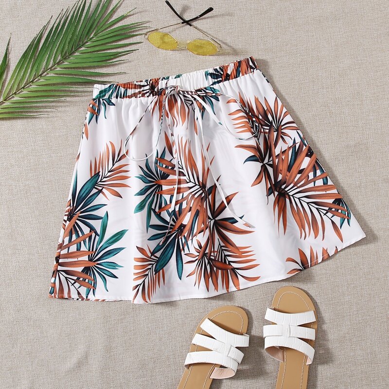 

Tropical Print Knot Waist Skirt, Multicolor