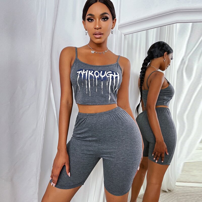 

Letter Graphic Cami PJ Set, Dark grey