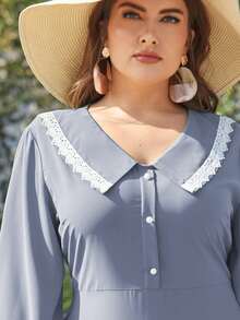 Plus Peter Pan Collar Lace Trim Dress