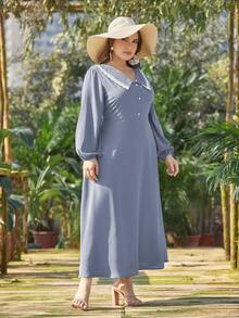 Plus Peter Pan Collar Lace Trim Dress