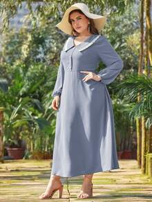 Plus Peter Pan Collar Lace Trim Dress