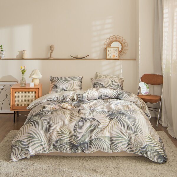 

Leaf Print Duvet Cover Set Without Filler, Multicolor