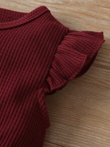 Baby Girl Bow Front Romper & Headband - Burgundy - View 3