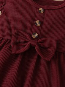 Baby Girl Bow Front Romper & Headband - Burgundy - View 5