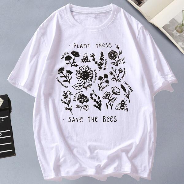 

Men Floral & Slogan Graphic Tee, White