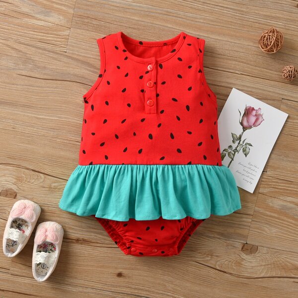 

Baby Girl Flounce Trim Tank Bodysuit, Red