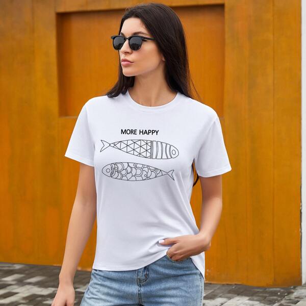

Fish & Letter Graphic Tee, White