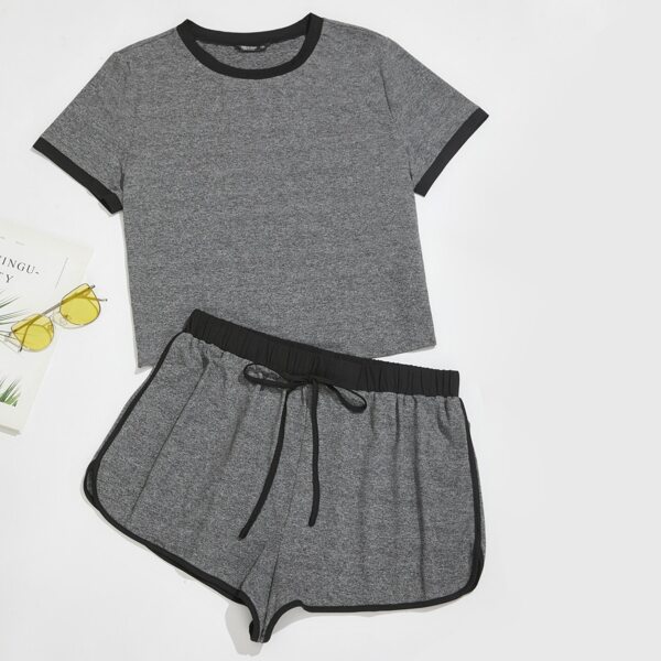 

Plus Ringer Tee & Drawstring Dolphin Shorts Set, Dark grey