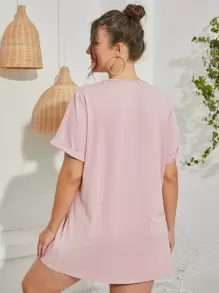 Flirla Plus Solid Longline Tee - Baby Pink - View 2