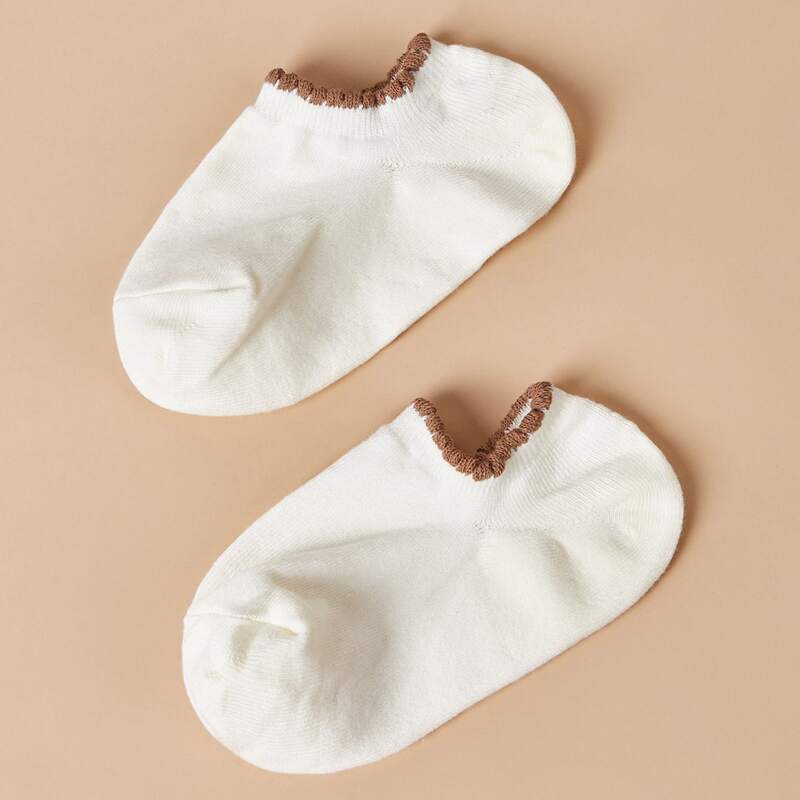 

1pair Contrast Trim Invisible Socks, White