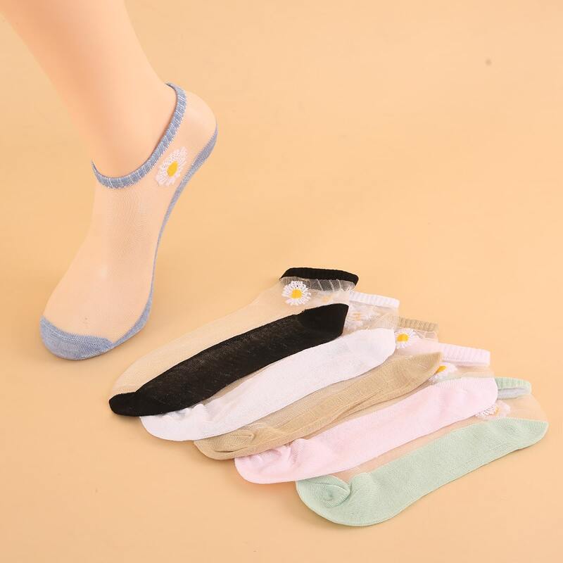 

6pairs Flower Pattern Ankle Socks, Multicolor