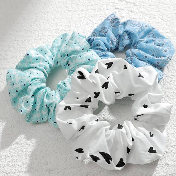 

3pcs Graphic Scrunchies, Multicolor