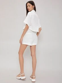 SHEIN Conjunto camisa de lino con shorts - Blanco - Ver 2
