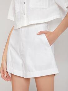 SHEIN Conjunto camisa de lino con shorts - Blanco - Ver 8