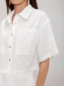 SHEIN Conjunto camisa de lino con shorts - Blanco - Ver 10