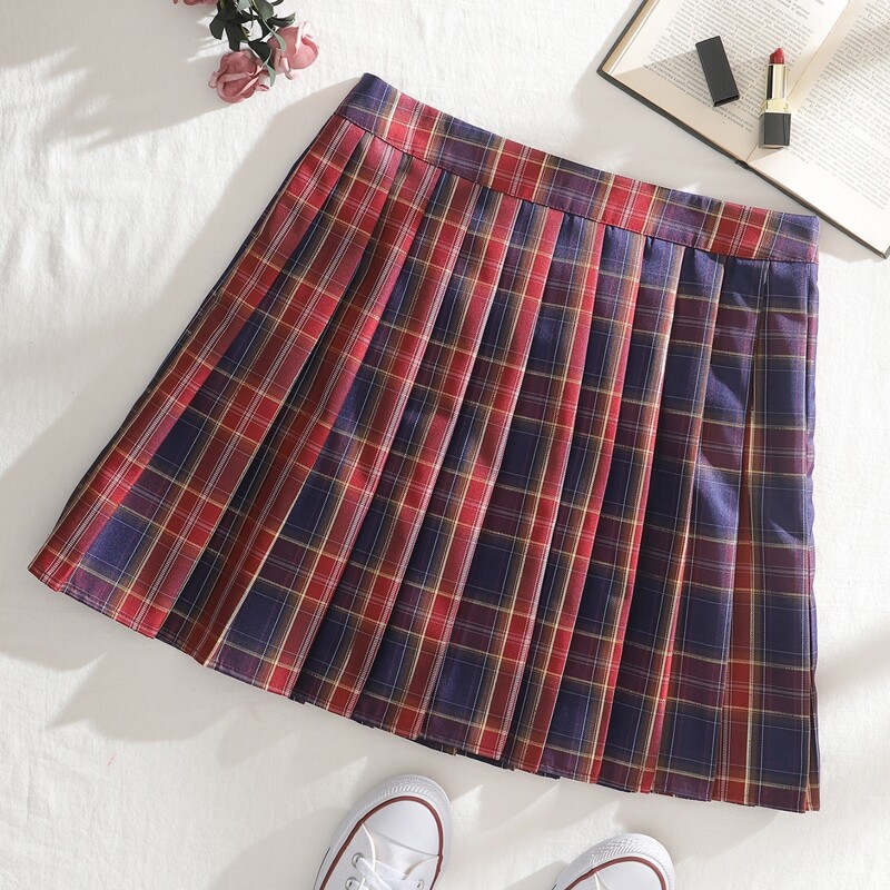 

Tartan Pleated Hem Skirt, Multicolor
