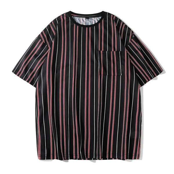 

Men Striped Pocket Front Tee, Black