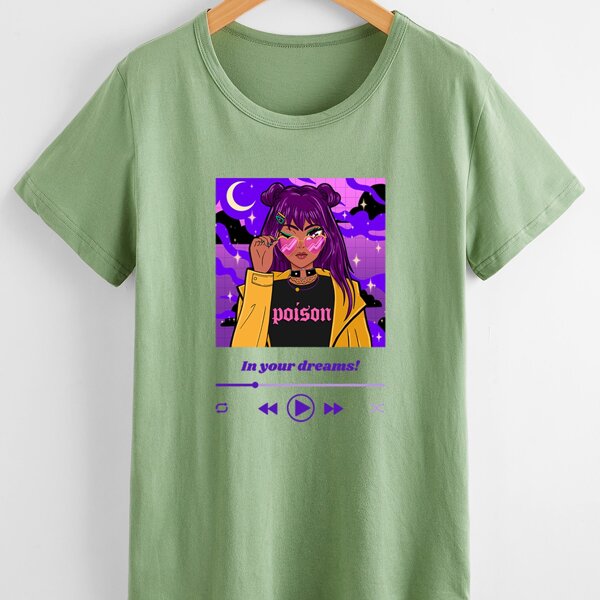 

Plus Figure And Slogan Graphic Tee, Lime green
