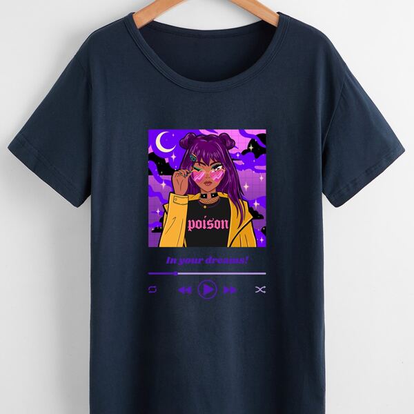 

Plus Figure And Slogan Graphic Tee, Navy blue