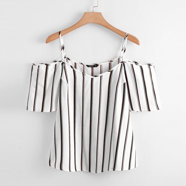 

Plus Striped Cold Shoulder Blouse, White