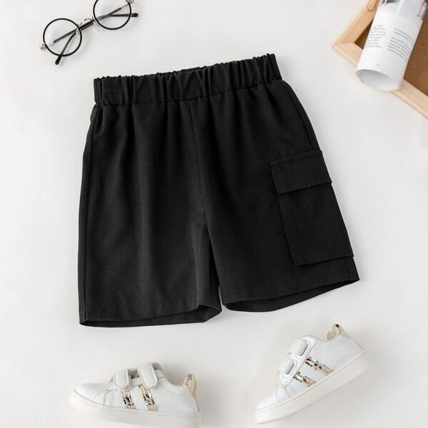 

Toddler Boys Flap Pocket Elastic Waist Shorts, Black
