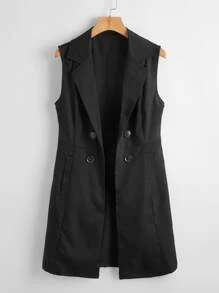 SHEIN Clasi Double Button Lapel Neck Vest Blazer - Black - View 1