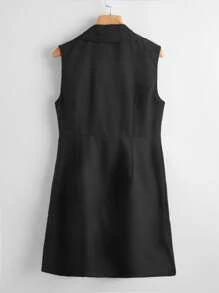 SHEIN Clasi Double Button Lapel Neck Vest Blazer - Black - View 2