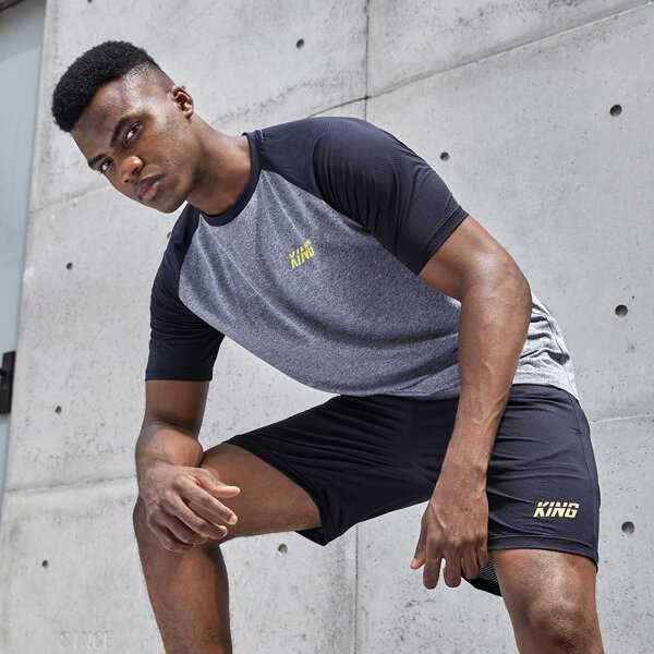 

Men Letter Graphic Raglan Sleeve Tee & Track Shorts Set, Multicolor