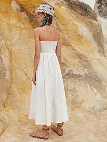 SHEIN Vestido Cremallera Liso Bohemio - Blanco - Ver 2