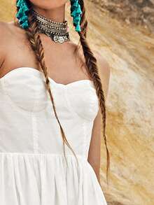 SHEIN Vestido Cremallera Liso Bohemio - Blanco - Ver 3