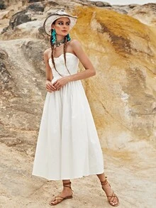 SHEIN Vestido Cremallera Liso Bohemio - Blanco - Ver 5