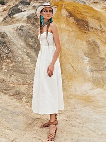 SHEIN Vestido Cremallera Liso Bohemio - Blanco - Ver 6