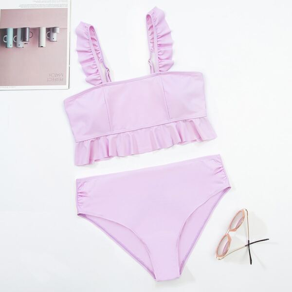 

Maternity Ruffle Trim Bikini Swimsuit, Lilac purple