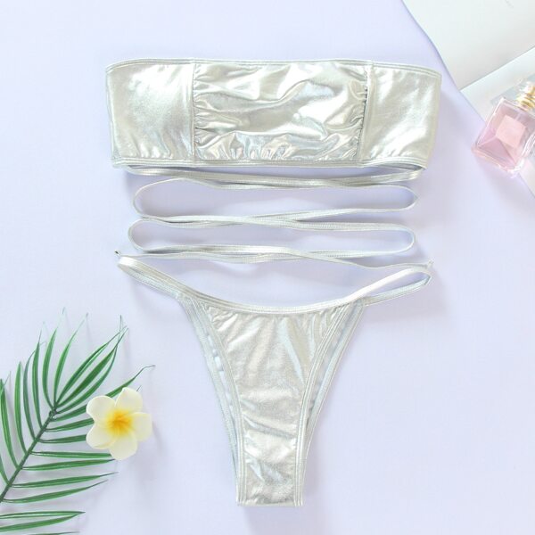 

Metallic Thong Bikini Swimsuit, Silver