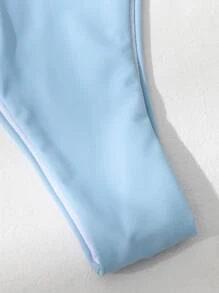 3套交織式比基尼套裝和網眼沙灘裙 - 淺藍色 - 查看 4