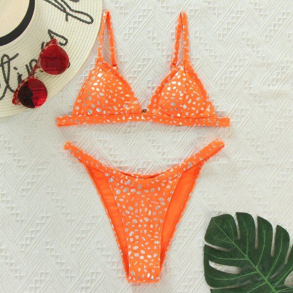 

Dalmatian Micro Triangle Thong Bikini Swimsuit, Orange