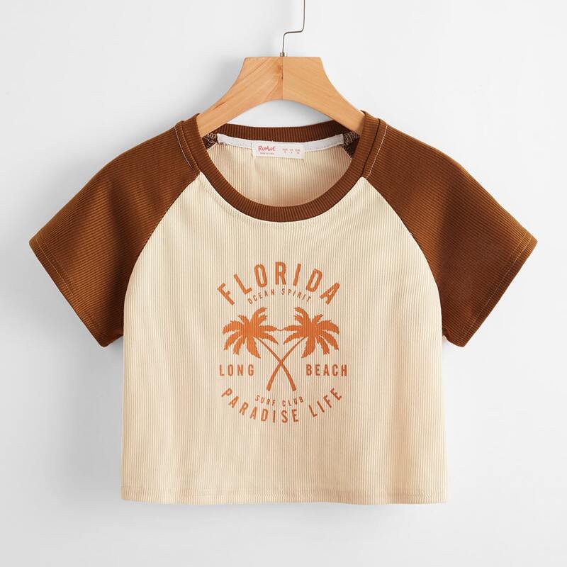 

Letter Coconut Tree Graphic Colorblock Tee, Multicolor